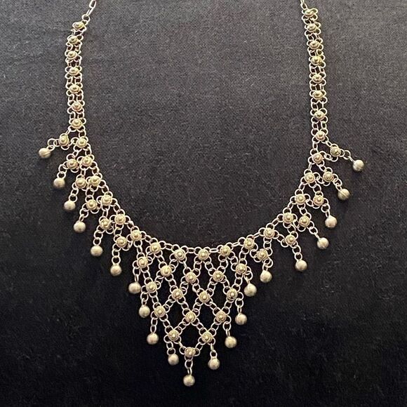 Antique Silver Cannetille Etruscan Revival Bibb Necklace - Picture 1 of 9